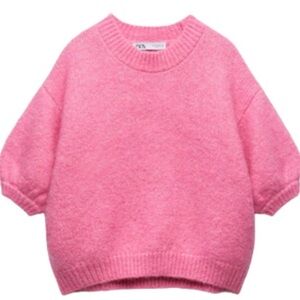 Zara puff sleeve hot pink short sleeve sweater - medium